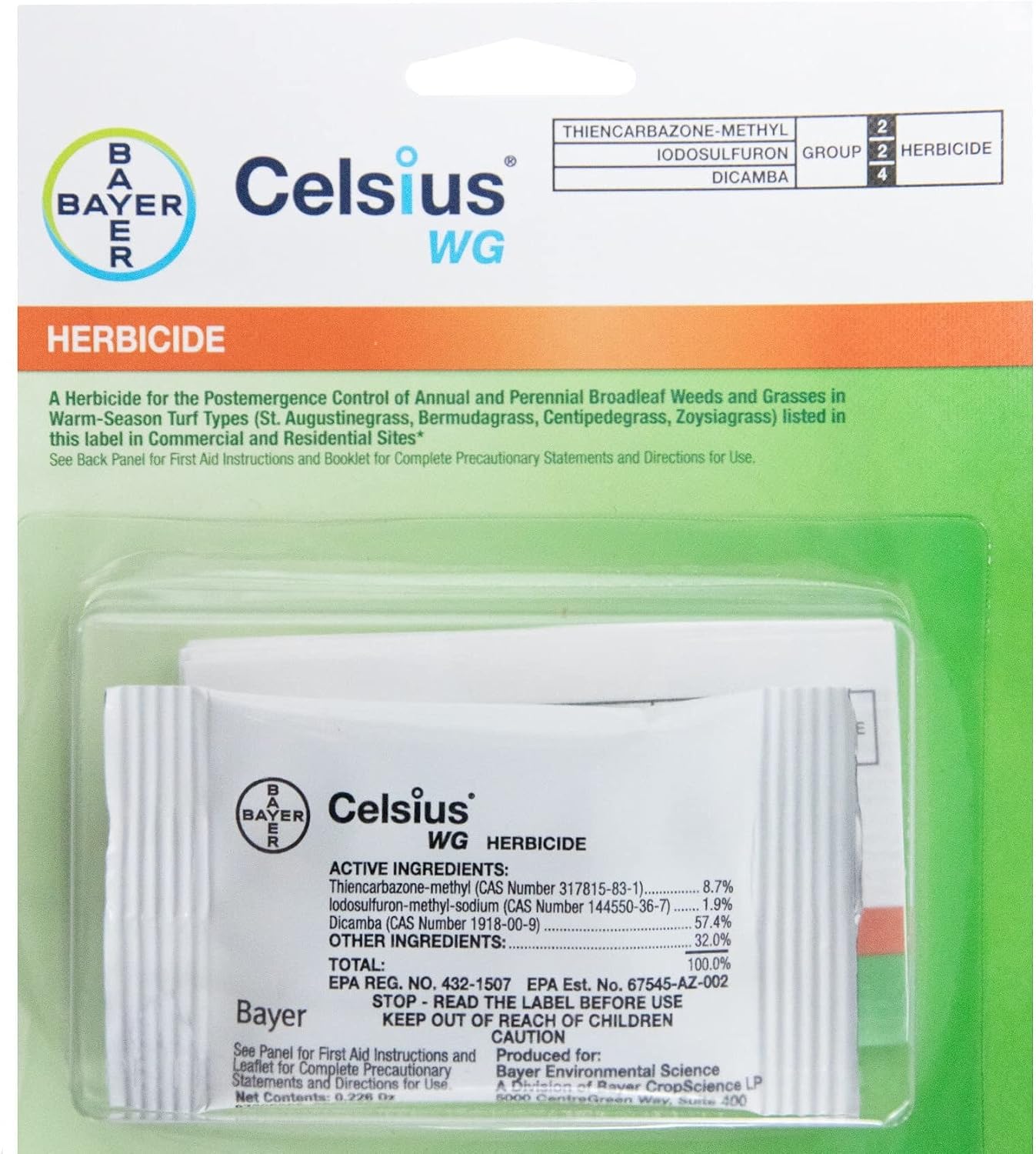 Celsius WG herbicide 0.226 oz single-dose packet in blister packaging