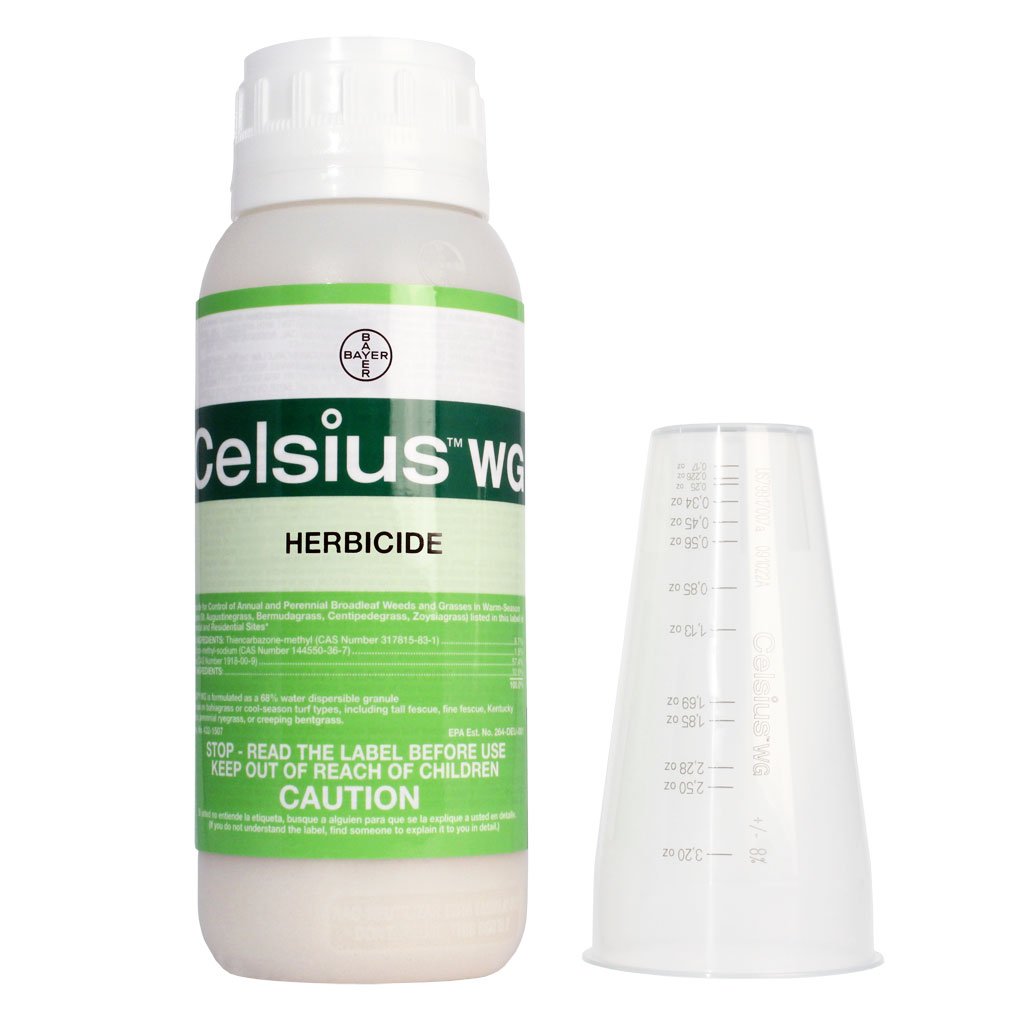 Celsius WG herbicide 10 oz bottle with graduated measuring cup